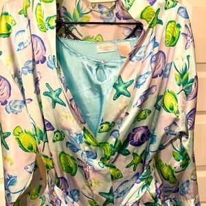 Baby blue VS flowered jacket BB camisole, and matching long pajama pants,sz 2X